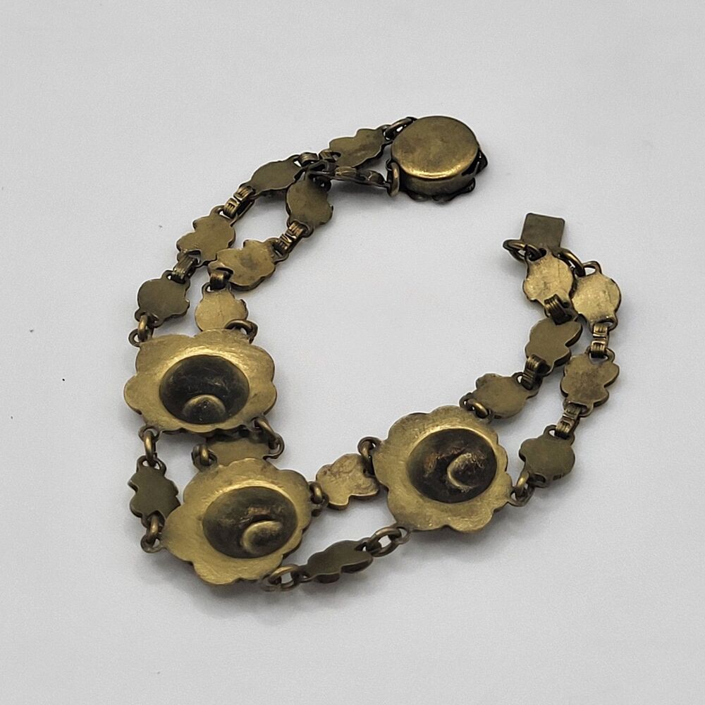 Estate Antique Brass Roses Tennis Wrap Bracelet 7in - Picture 3 of 3